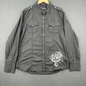 Buckle Shirt Mens Large Black Long Sleeve Black Label Athletic Fit Embroidered